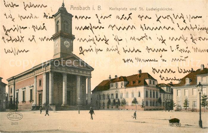 Ansbach Mittelfranken Karlsplatz mit St. Ludwigskirche