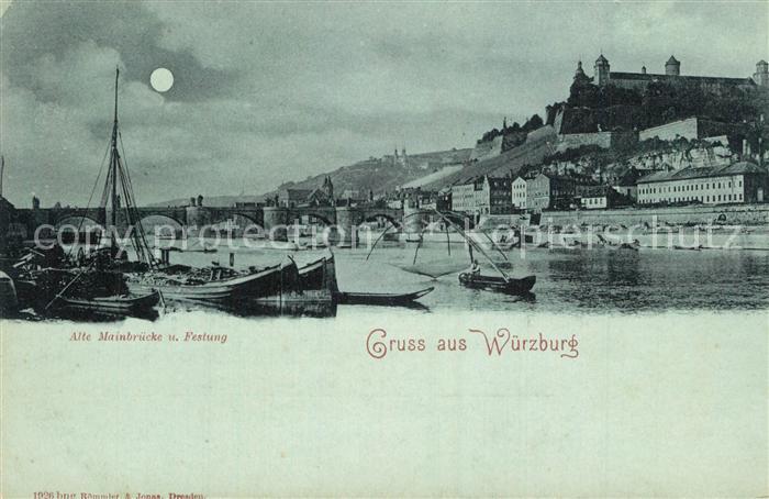 W?rzburg Alte Mainbr?cke mit Festung bei Vollmond