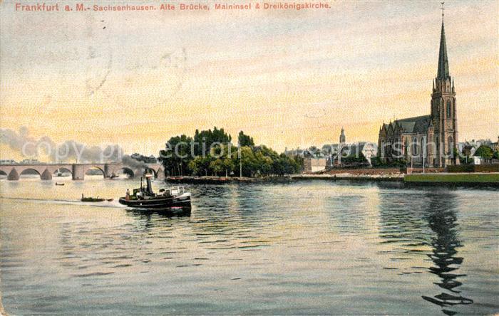 Frankfurt Main Sachsenhausen alte Br?cke Maininsel Dreik?nigskirche