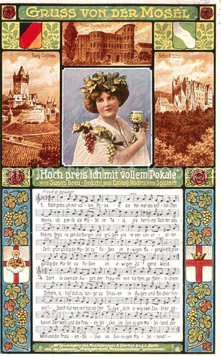 Mosel Region Porta Nigra Burg Cochem Schloss Sitz Lied und Gedicht