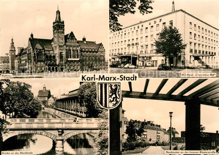 Karl-Marx-Stadt CHEMNITZ Rathaus HO Hotel Chemnitzer Hof Bruecke Markthalle