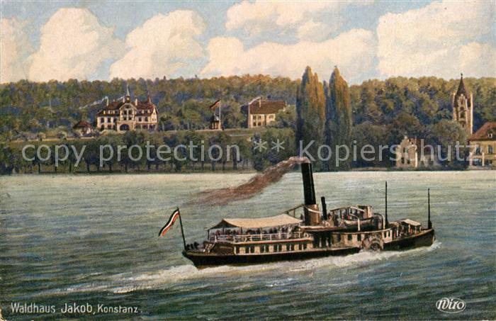 Konstanz Bodensee Waldhaus Jakob Schaufelraddampfer Kuenstlerkarte Wiro
