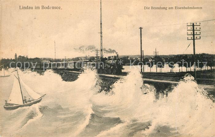 Lindau Bodensee Brandung Eisenbahndamm