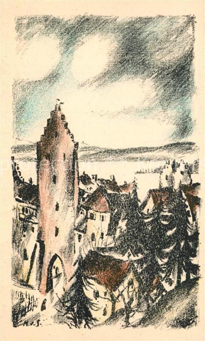 Meersburg Bodensee Alte Stadtmauer Kuenstlerkarte