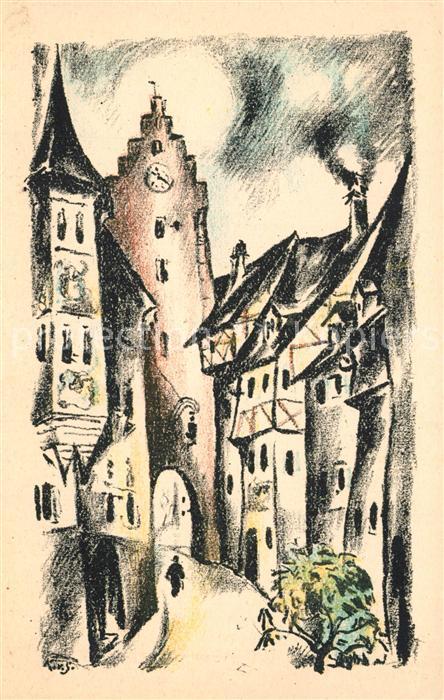 Meersburg Bodensee Baeren Obertor Kuenstlerkarte