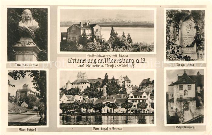 Meersburg Bodensee Fuerstenhaeuschen mit Saentis Droste Denkmal Droste Grab Schl