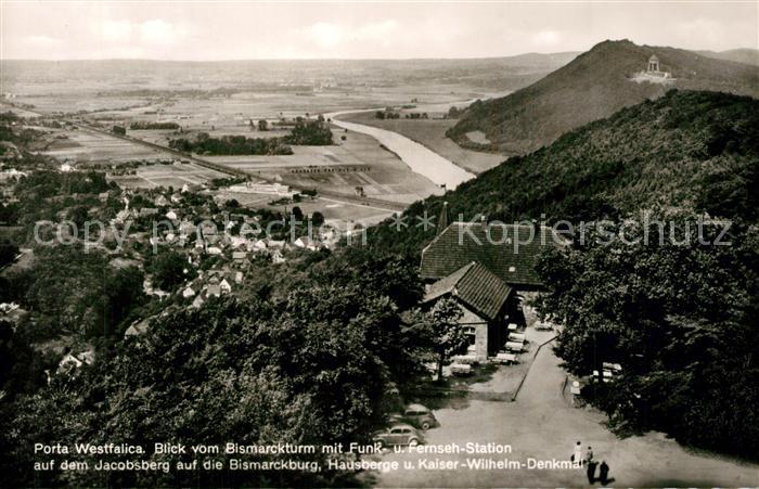Porta Westfalica Blick vom Bismarckturm auf Jacobsberg Bismarckburg und Kaiser W