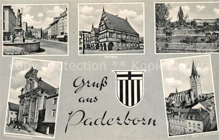Paderborn Kamp Liboriusbrunnen Rathaus Paderanlagen Dom Franziskanerkirche Wappe