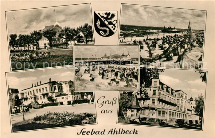 Ahlbeck Ostseebad Konzertpavillon Ferienheime Strand Seebruecke Wappen