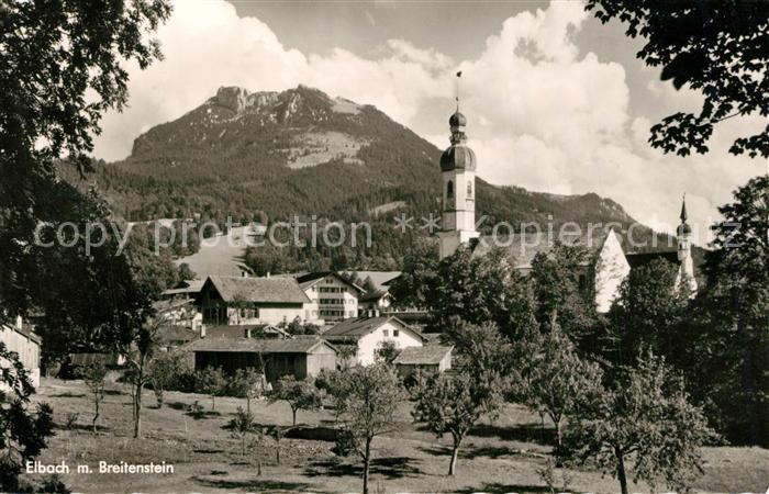 Elbach Miesbach Ortsansicht mit Kirche Blick zum Breitenstein Bayerische Alpen