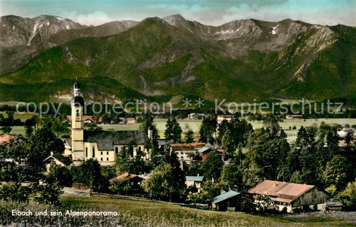 Elbach Miesbach Ortsansicht mit Kirche Alpenpanorama