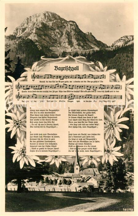 Bayrischzell Volkslied Noten Ortsmotit mit Kirche Alpen