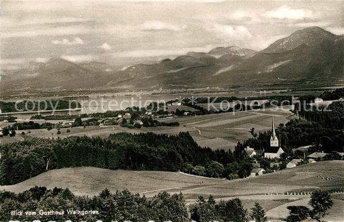Prien Chiemsee Panorama Blick vom Gasthaus Weingarten Alpen