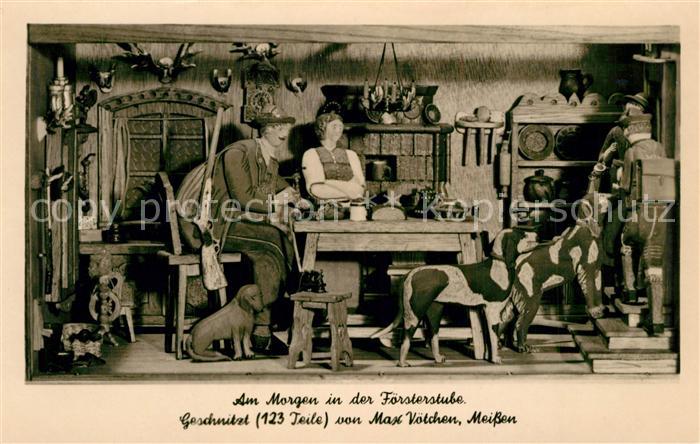 Meissen Elbe Sachsen Am Morgen in der Foersterstube Schnitzerei von Max Voetchen