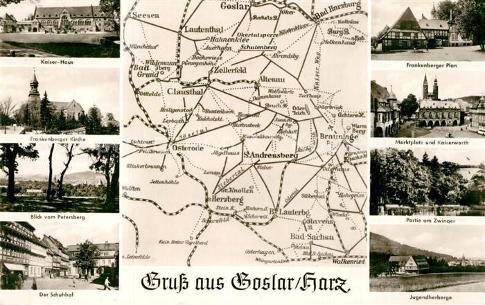 GOSLAR Harz Niedersachsen und Umgebung Landkarte Sehenswuerdigkeiten der Region