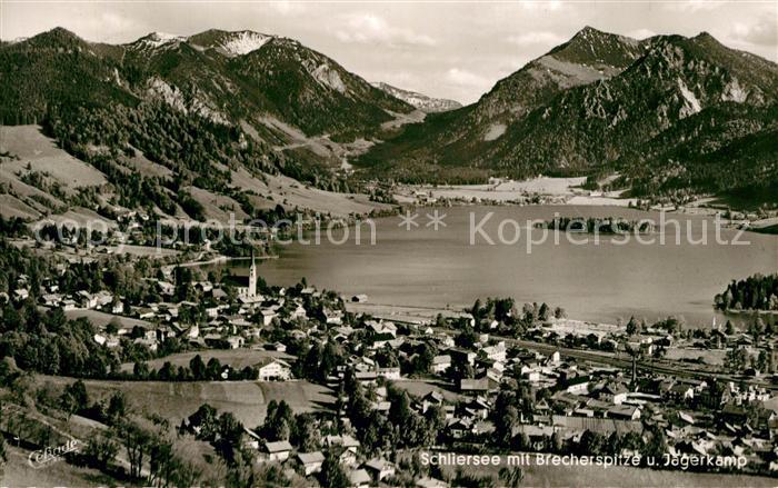 Schliersee Panorama gegen Brecherspitze und Jaegerkamp Fliegeraufnahme