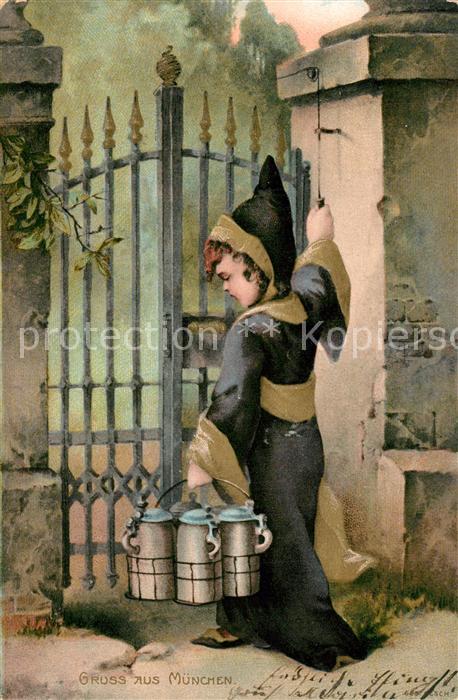 Muenchen Bayern Maedchen mit Bierkruegen Kuenstlerkarte