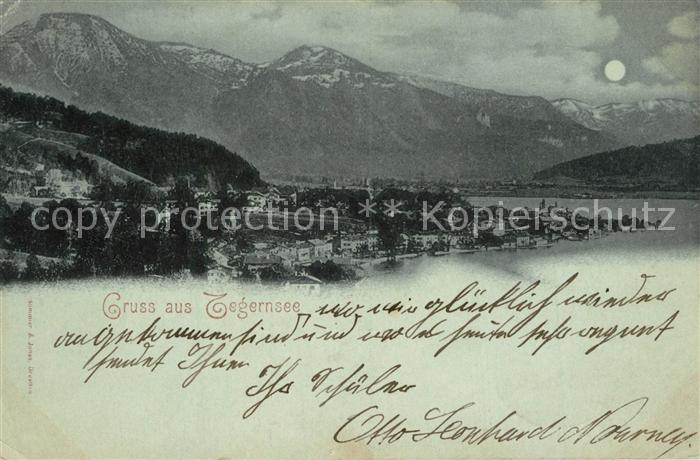 Tegernsee Bayern Gesamtansicht mit Alpenpanorama im Mondschein