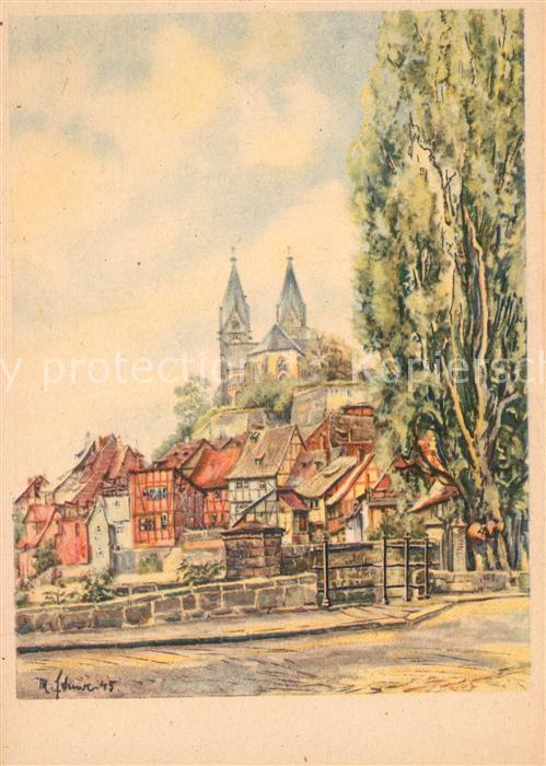 Quedlinburg Harz Blick vom Schiffbleck Dom Kuenstlerkrte