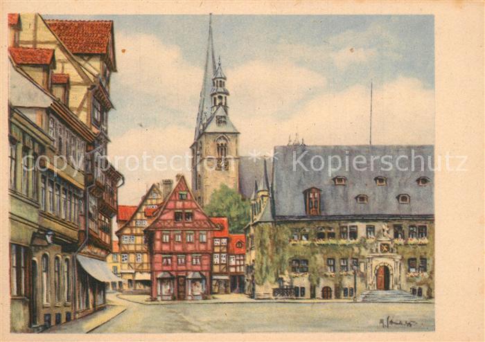 Quedlinburg Harz Marktplatz Kuenstlerkarte