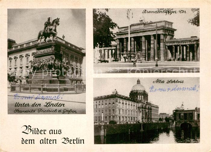 BERLIN  CITY Unter den Linden Standbild Friedrich der Grosse altes Schloss Brand