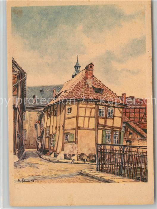 Quedlinburg Harz aeltestes Fachwerkhaus an der Woord Kuenstler Schewe