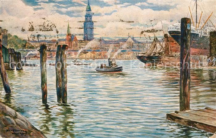 HAMBURG  CITY vom Steinw?rder mit Reiherstiegwerft und Michaelisturm K?nstlerkar