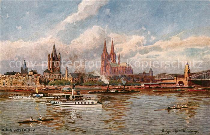 K?ln Rhein von Deutz Rhein K?nstlerkarte
