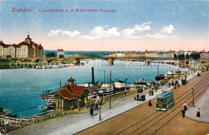 DRESDEN Elbe Carolabr?cke von der Br?hlschen Terrasse Strassenbahn