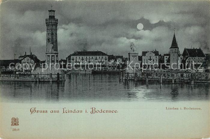 Lindau Bodensee Hafeneinfahrt bei Vollmond