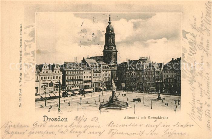 DRESDEN Elbe Altmarkt mit Kreuzkirche
