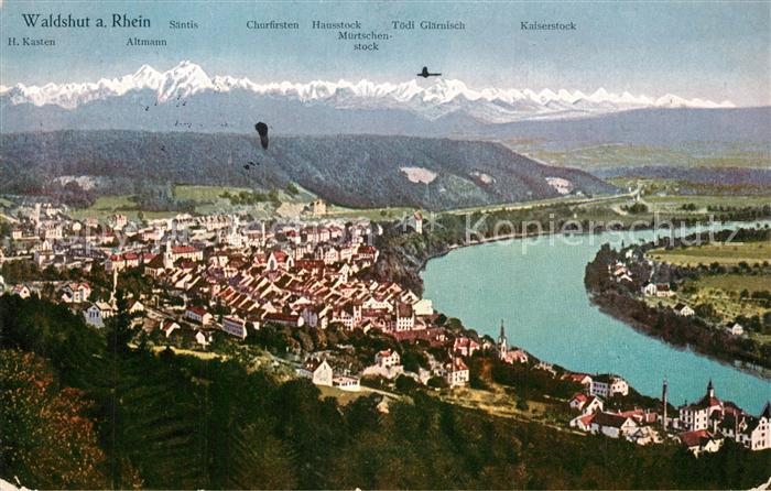 Waldshut-Tiengen Fliegeraufnahme mit Rhein und Alpenkette