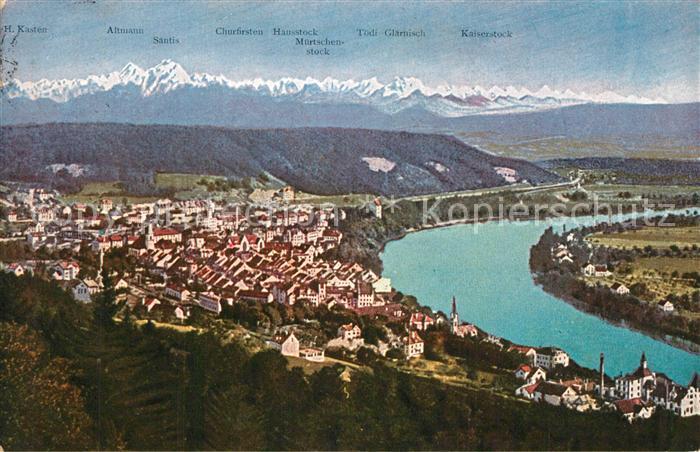 Waldshut-Tiengen Fliegeraufnahme mit Rhein und Alpen