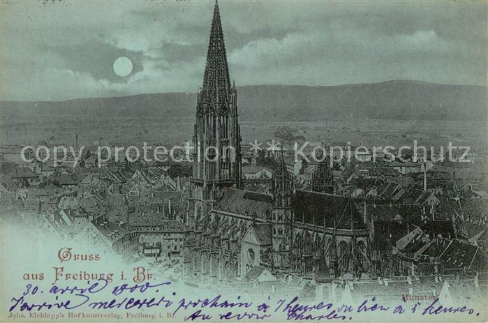 Freiburg Breisgau Vogelperspektive M?nster bei Vollmond