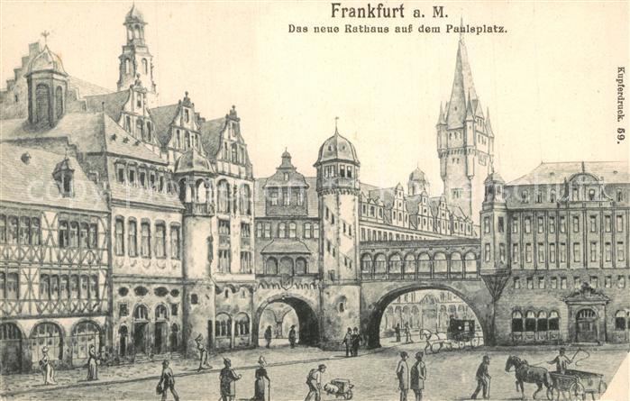 Frankfurt Main Rathaus auf dem Paulsplatz Kupferdruckkarte