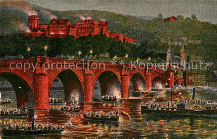 Heidelberg Neckar Br?cken- und Schlossbeleuchtung