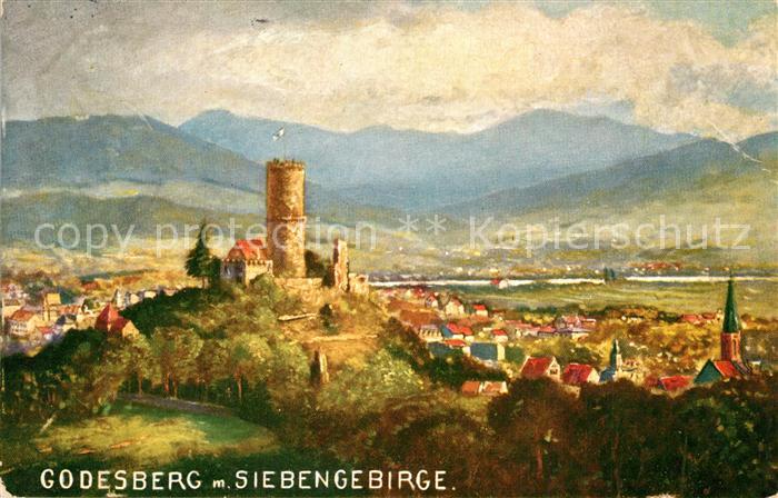 Bad Godesberg Burg mit Siebengebirge K?nstlerkart