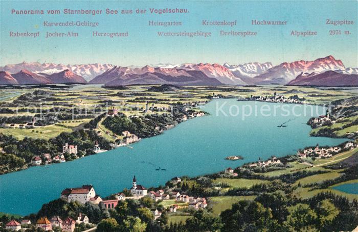 Starnbergersee mit Alpenkette Fliegeraufnahme