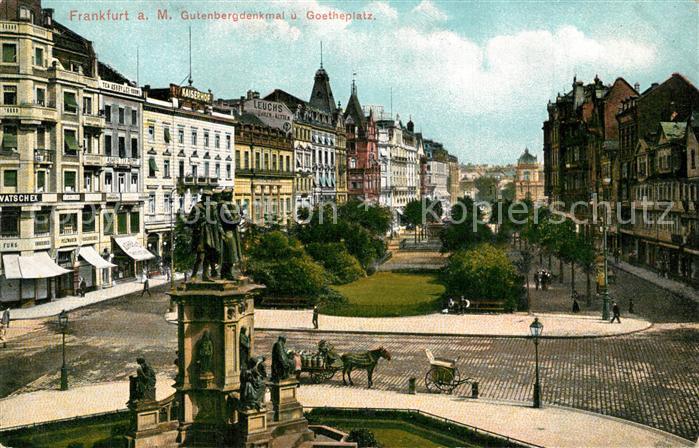Frankfurt Main Gutenbergdenkmal und Goetheplatz Pferdekutsche