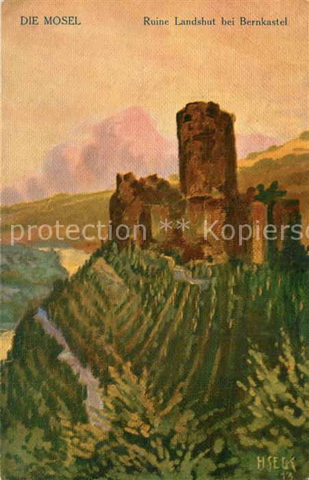 BERNKASTEL-KUES Berncastel Rheinland-Pfalz Ruine Landshut Mosel K?nstlerkarte