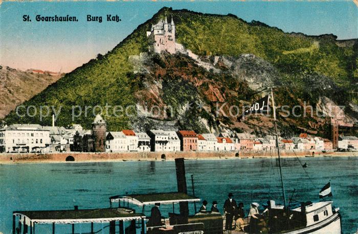 St Goarshausen Rheinpartie mit Burg Katz