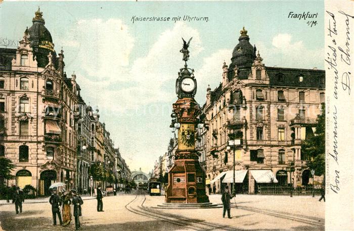 Frankfurt Main Kaiserstrasse mit Uhrturm Strassenbahn