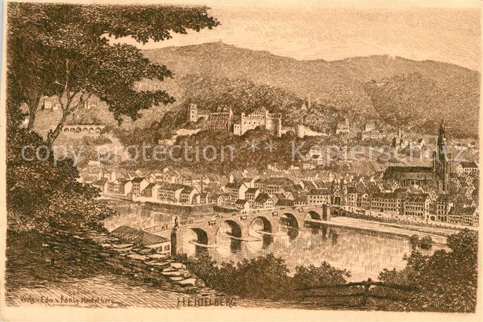 Heidelberg Neckar Br?ckenpartie K?nstlerkarte