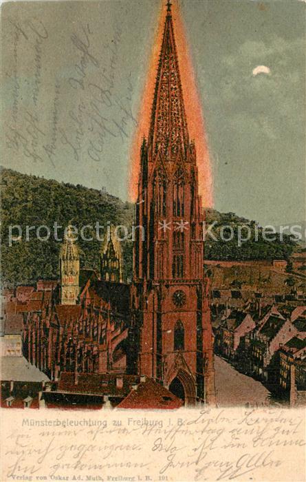 Freiburg Breisgau Muensterbeleuchtung im Mondschein