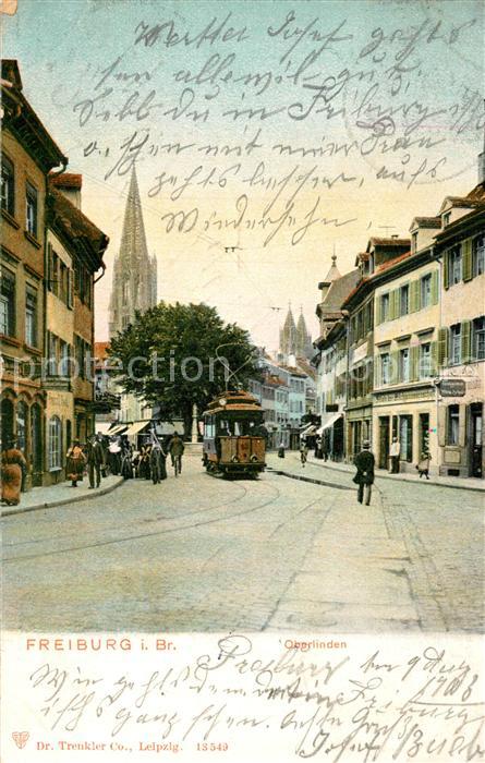 Freiburg Breisgau Oberlinden Strassenbahn Blick zum Muenster