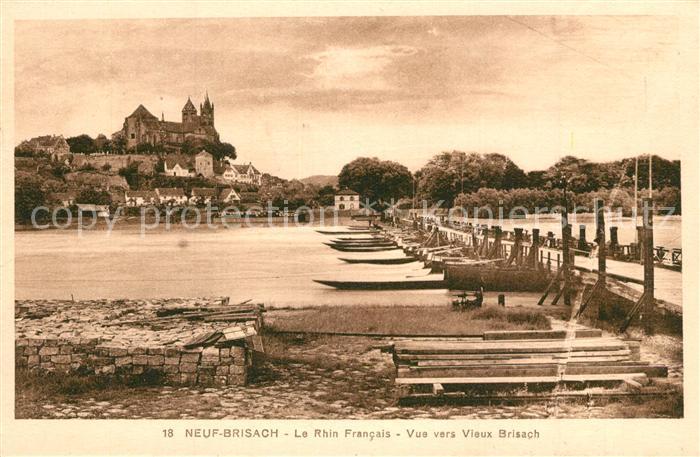 Neuf-Brisach Le Rhin francais vue vers Vieux Brisach Rhein Schiffsbruecke Muenst