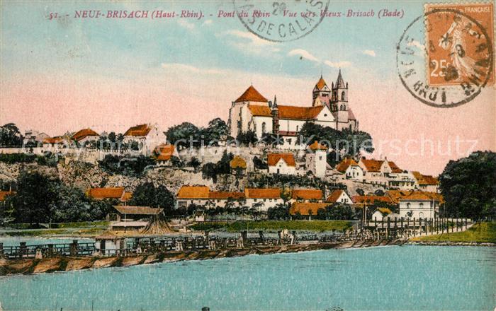 Neuf-Brisach Pont de bateaux sur le Rhin vue vers Vieux Brisach Schiffsbruecke M