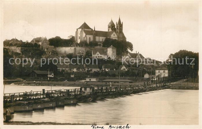 Vieux Brisach Pont du Rhin Schiffsbruecke Blick zum Muenster