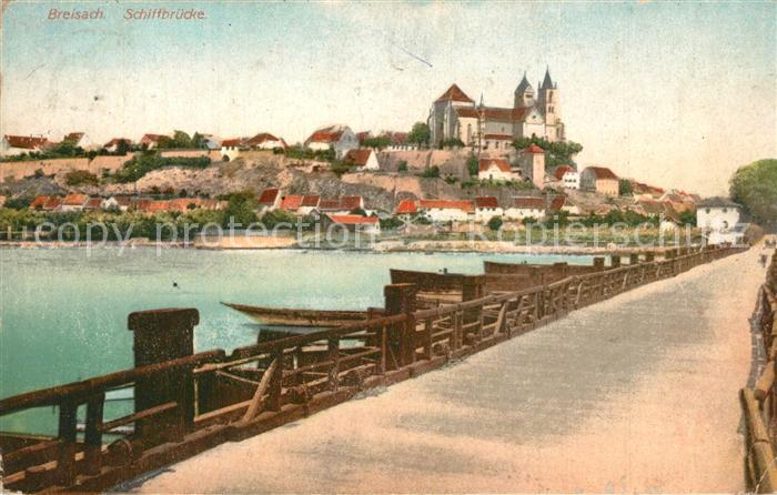 Breisach Rhein Schiffsbruecke Blick zum Muenster