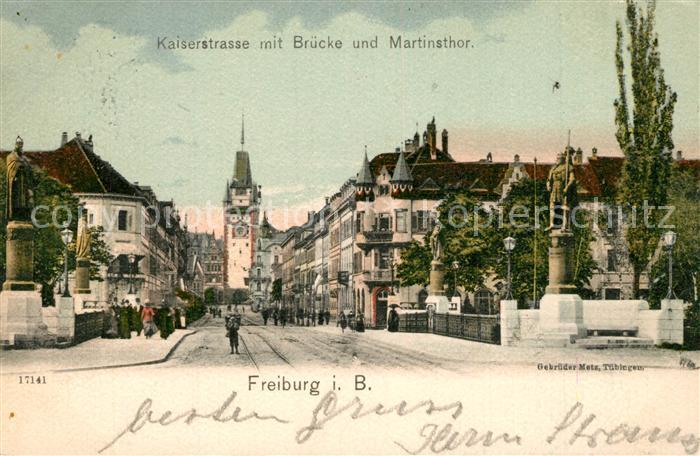 Freiburg Breisgau Kaiserstrasse Bruecke Martinstor Statue